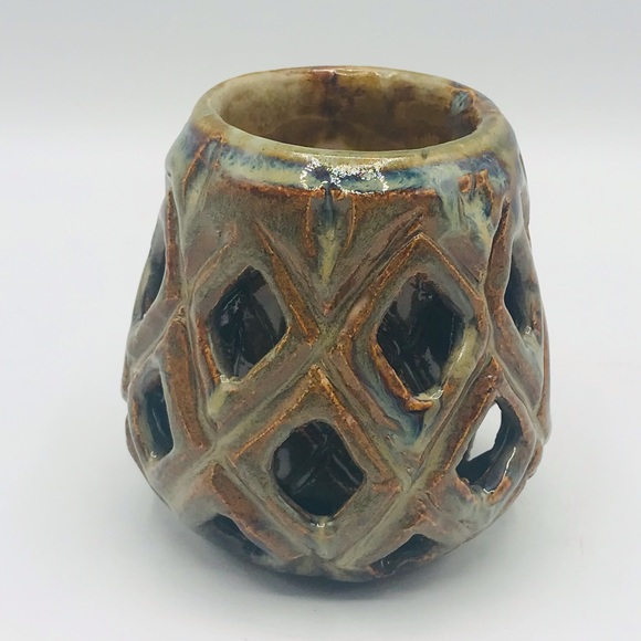 Hand thrown ceramic art double walled candle holder. - Picture 2 of 9